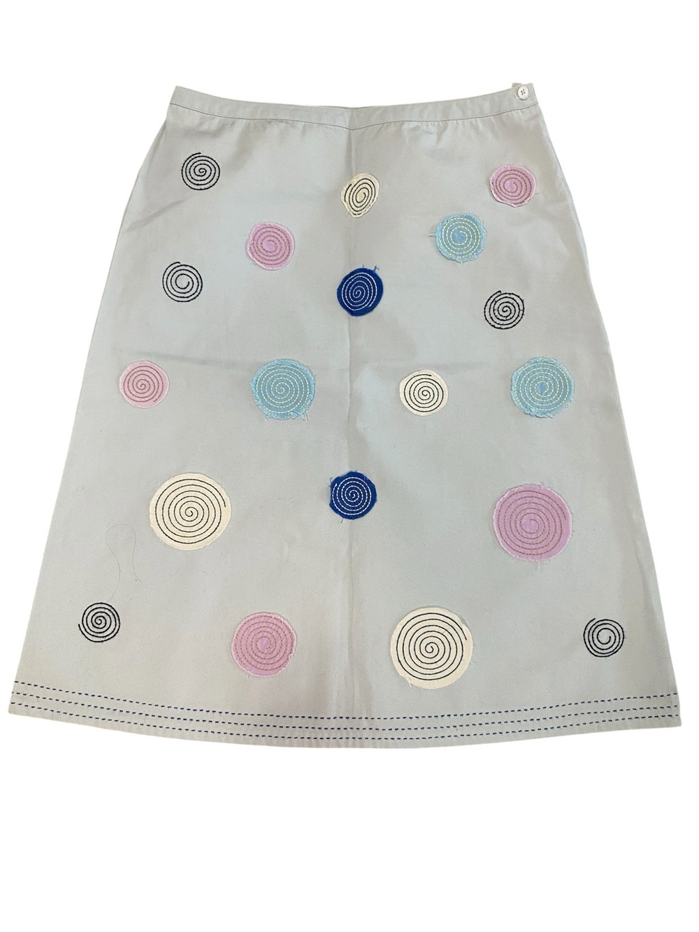 Boden Light Blue Cotton Canvas Midi Skirt with Spiral Appliqués Size 12R